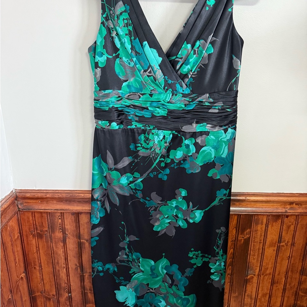 Evan Picone Black and Green Floral Dress